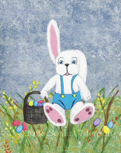 Easter Bunny with Basket acrylic painting